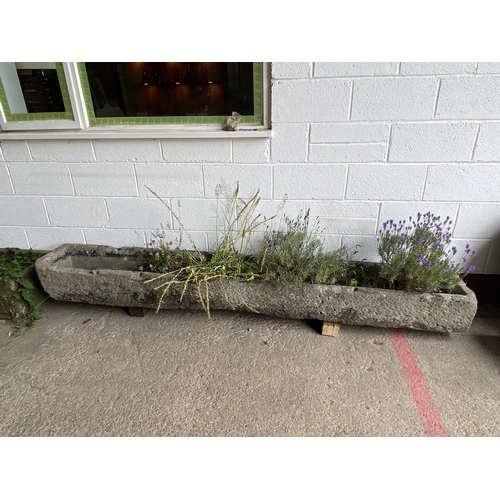 18 - Incredible 18th Century long natural stone trough or pig feeder, planted up 25cm high x 260cm long