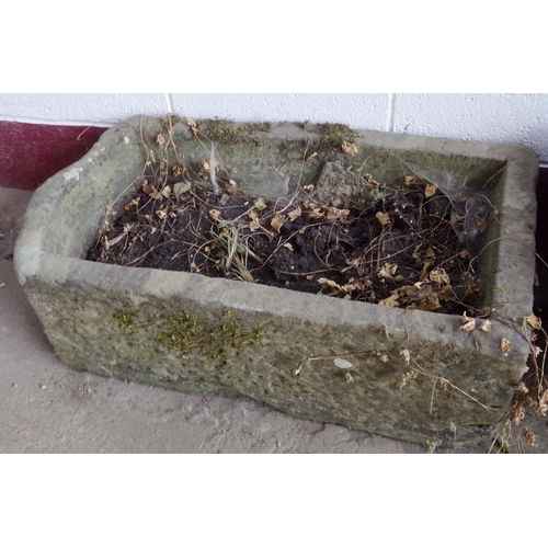 23 - Well weathered antique natural stone D-end trough, 30 high x 90 long x 50cm wide