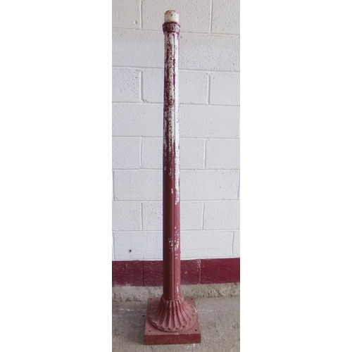 25 - 19th Century cast iron lamp post, fluted decoration and original red paint, 177cm high