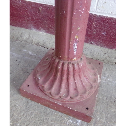 25 - 19th Century cast iron lamp post, fluted decoration and original red paint, 177cm high