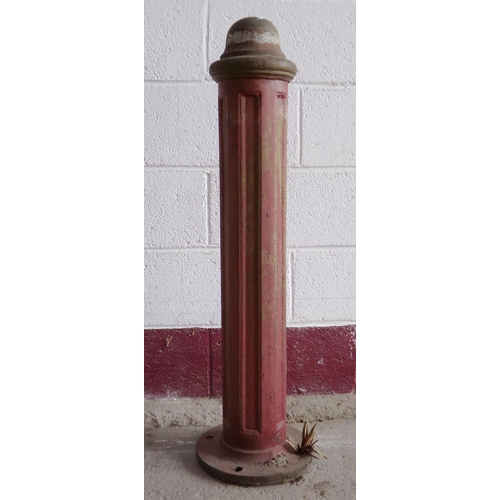 26 - Victorian cast iron bollard or post, fluted decoration and original red paint, 104cm high