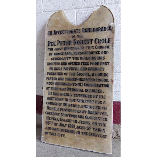 29 - 19th century alabaster tombstone, inscribed 'In affectionate remembrance of the Rev Robert Crole the... 