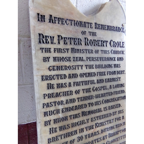 29 - 19th century alabaster tombstone, inscribed 'In affectionate remembrance of the Rev Robert Crole the... 