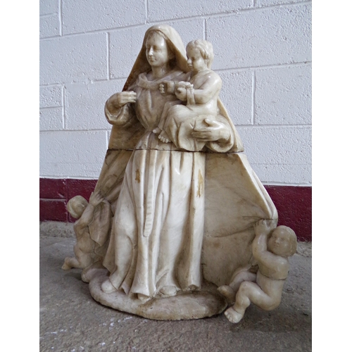 32 - Antique Flemish carved marble religious character group of Madonna and Child, 69cm high