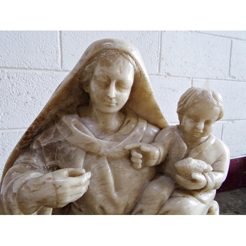 32 - Antique Flemish carved marble religious character group of Madonna and Child, 69cm high