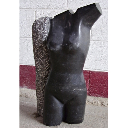 43 - Well carved black marble nude torso, 70cm high