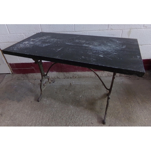 46 - Victorian zinc top cast iron table, with Aesthetic Movement base, 74 x 110cm