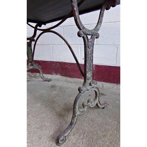 46 - Victorian zinc top cast iron table, with Aesthetic Movement base, 74 x 110cm