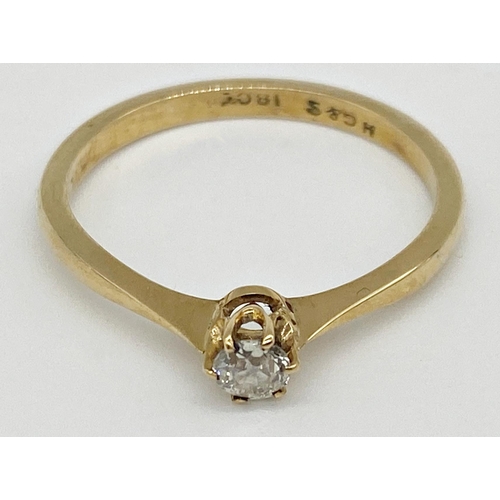 316 - An 18ct gold Solitaire ring set with a white .25ct diamond size P/Q, 2.5g approx