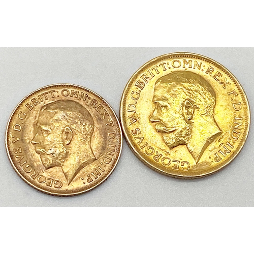 318 - A boxed full sovereign dated for 1914 with a further half sovereign also dated for 1914. Combined we... 