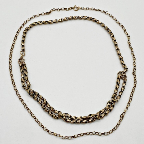 338 - 9ct gold belcher chain measuring 44 cm long, weight 4.34 approx together with an unmarked yellow met... 