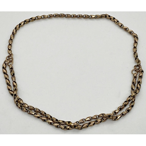 338 - 9ct gold belcher chain measuring 44 cm long, weight 4.34 approx together with an unmarked yellow met... 