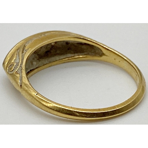 342 - 18ct gold ring with scrolling decoration to the mount set with 5 small graduated Diamonds Size M 1/2... 