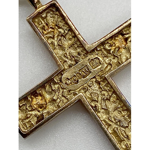 343 - 9ct gold Clogau cross and chain with scrolling floral Art Nouveau style applied decoration. Cross me... 