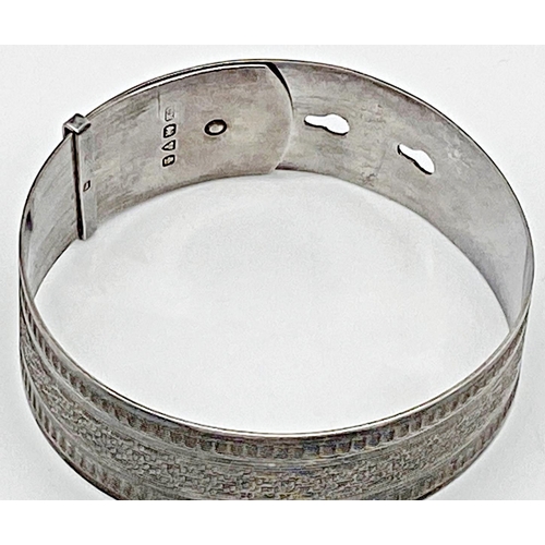 353 - Charles Horner silver engine turned buckle bangle, 25.6g approx