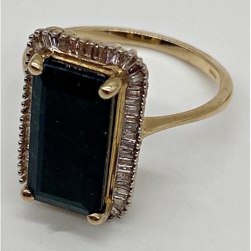 356 - 9ct tourmaline and baguette diamond cocktail ring, size O, 3.7g approx