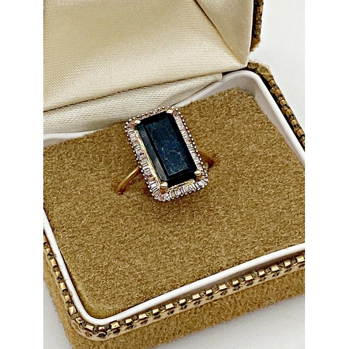 356 - 9ct tourmaline and baguette diamond cocktail ring, size O, 3.7g approx