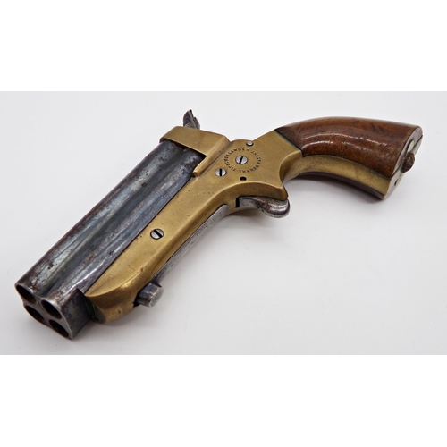 122 - A good four shot rim fire pistol, ‘Sharpes’ patent by Tipping & Lawden, with sliding four chamber bl... 