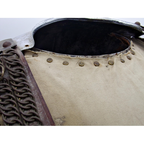 131 - 18th century Cavalier's breast plate, with chain and leather straps, 44cm high