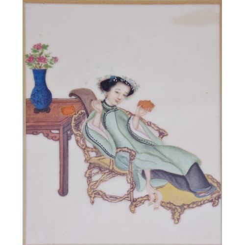 109 - Late 19th century Chinese school - portrait of a reclining lady, original work on rice paper, 16 x 1... 