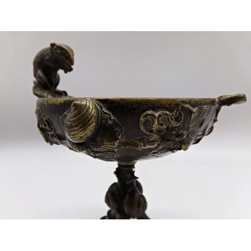 145 - Auguste Nicolas Cain (1821-1894, French) - Impressive bronze tazza or pedestal dish, mounted by a fi... 