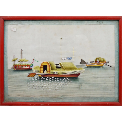 95 - Early 20th century Chinese school - four marine scenes with colourful ships, gouache on silk, 20 x 3... 