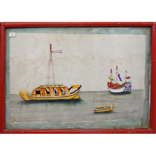 95 - Early 20th century Chinese school - four marine scenes with colourful ships, gouache on silk, 20 x 3... 