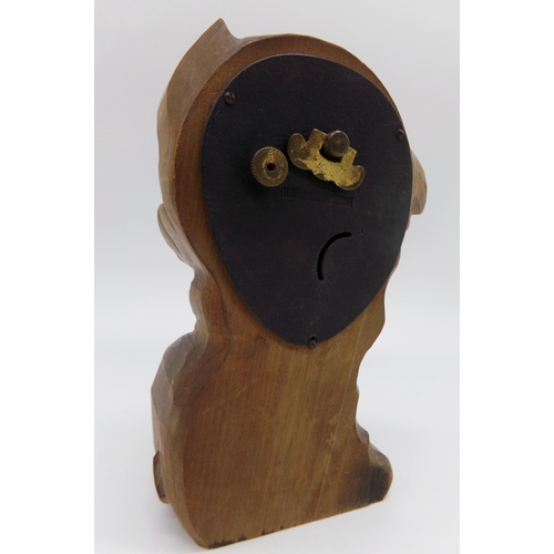 476 - Novelty carved wooden dog clock, with moving eyes, 17cm high