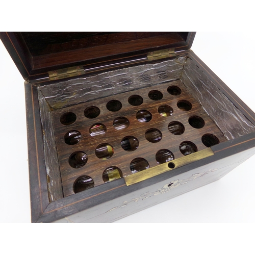 150 - Good quality 19th century rosewood and brass inlaid cigar box, the hinged lid enclosing a fitted seg... 