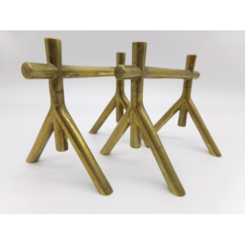 159 - Pair of Christopher Dresser brass andirons, 14 x 17cm