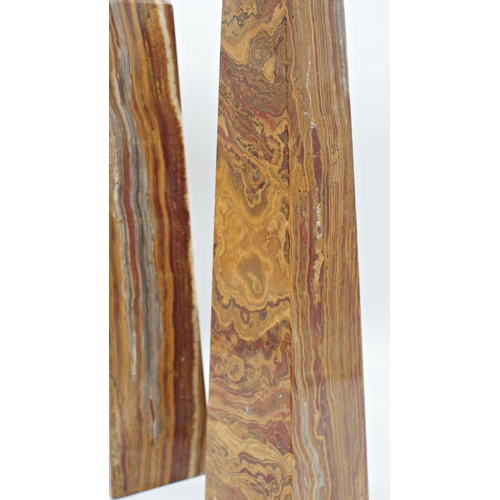 175 - Impressive pair of carved lace agate stone obelisks, 46cm high