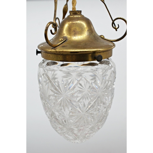 70 - Arts and Crafts gilt brass hanging lantern, fitted with a star cut glass shade 33cm high, with set o... 