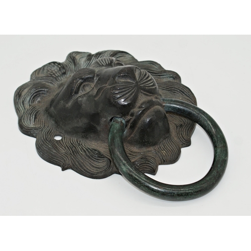 176 - Good quality cast bronze lion head door knocker, 22 x 15 cm