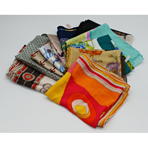 492 - Collection of ten vintage designer silk scarves