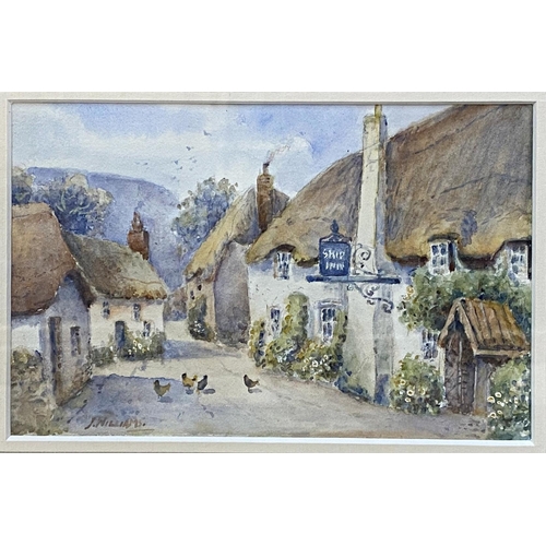 604 - John W Williams (fl.1900 - 1920) - 'The Ship Inn, Porlock, Somerset' - 'Thatched Cottages, Porlock, ... 