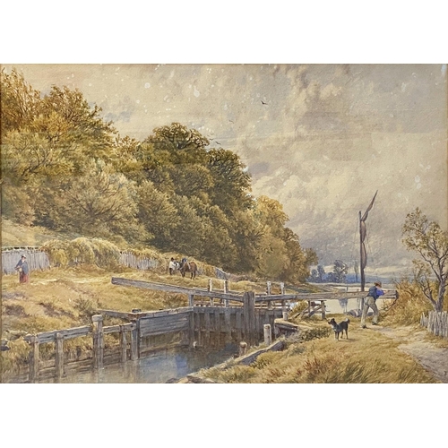 613 - English School (Late 19C) - The Lock, monogrammed 'TS', watercolour, 45 x 68cm, framed