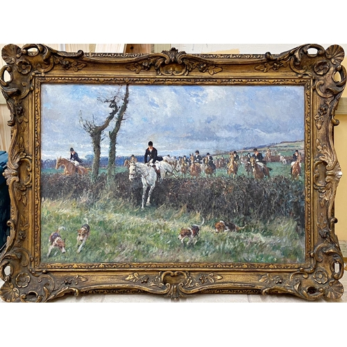 619 - Gilbert Holiday (1879-1937) - The Hunt at Woolwich Drag with Brigadier Boylan, monogrammed GH, oil o... 