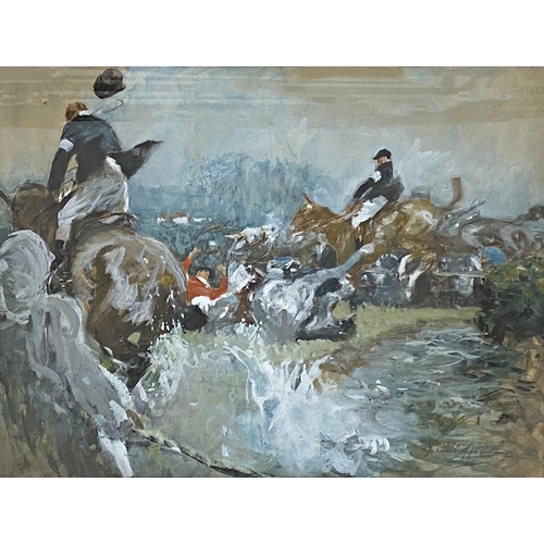 622 - Gilbert Holiday (1879-1937) - Huntsman falling off his horse, signed, gouache, 38 x 51.5 cm, framed