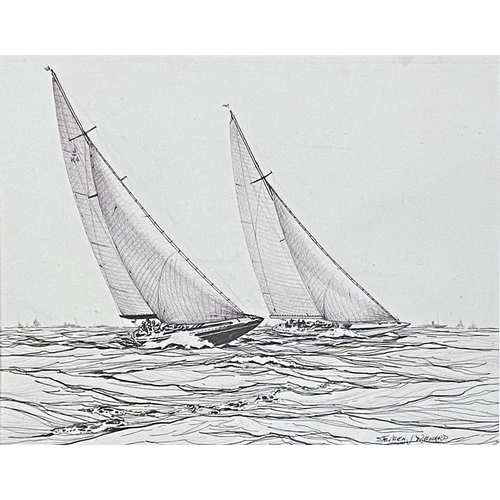 627 - Stephen J Renard (b. 1947) - 'Racing on the Solent', signed, pen and ink study, inscribed James Star... 