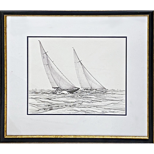 627 - Stephen J Renard (b. 1947) - 'Racing on the Solent', signed, pen and ink study, inscribed James Star... 