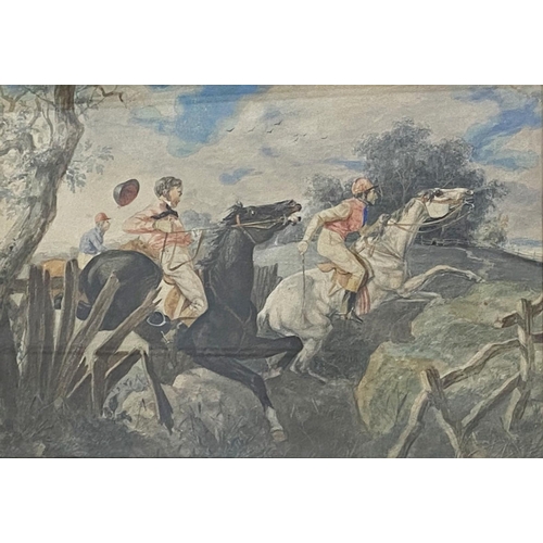 628 - Charles Josi (fl. 1827-1851) - point to point racing, signed and dated 1835, 22 x 12.5cm, framed