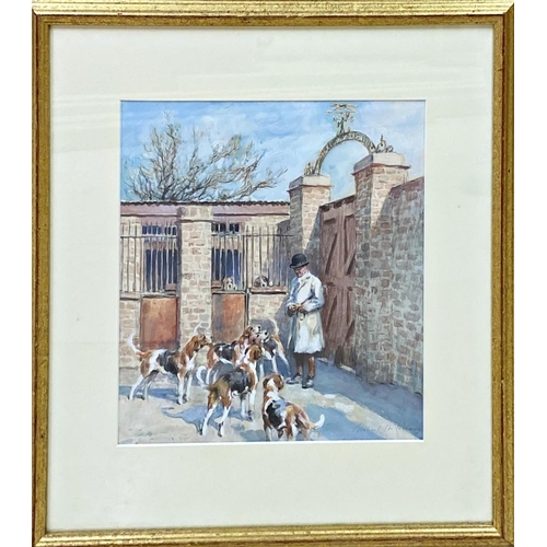 629 - Gilbert Holiday (1879-1937) - Hunting Hounds, signed, watercolour and gouache, 27.5 x 35.5cm, framed