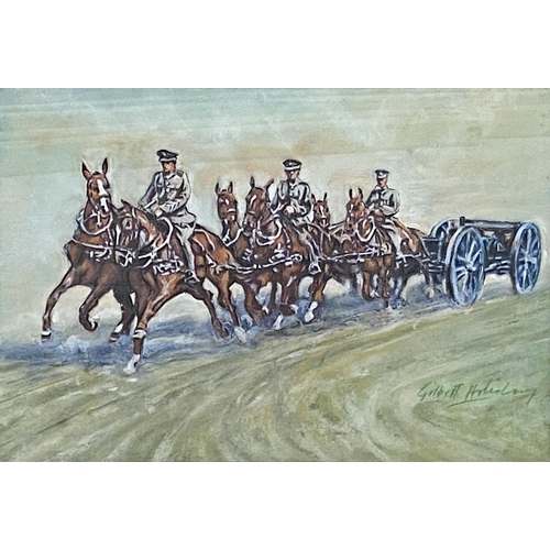 630 - Gilbert Holiday (1879-1937) - The Gun Carriage, signed, pastel, 25.5 x 38cm, framed