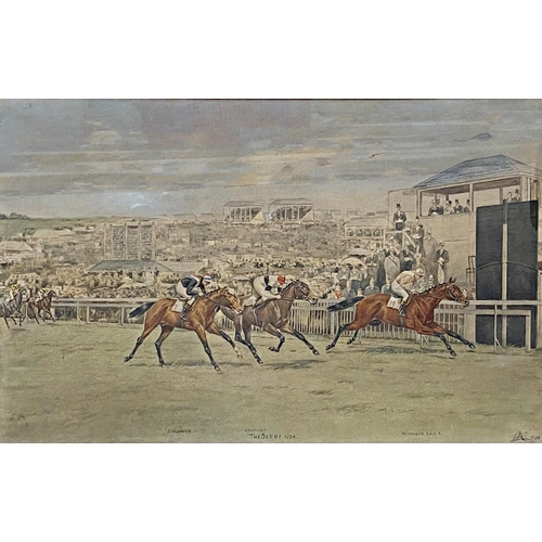 636 - Isaac J Cullen (1881-1947) - 'The Derby 1934' & 'The Eclipse Stakes 1935', signed and dated, waterco... 