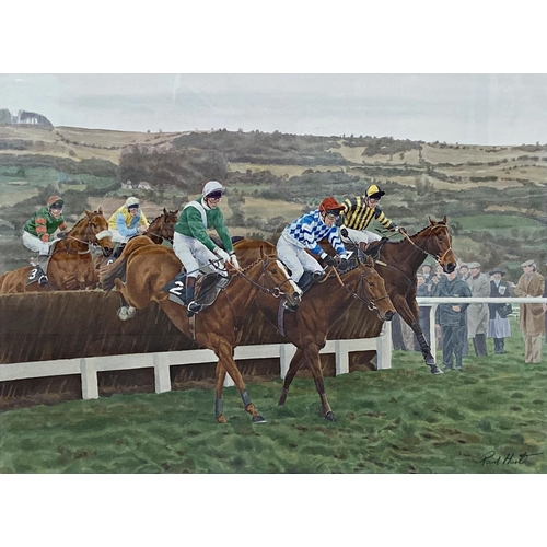 639 - Paul Hart (20th / 21st century) - Racing at Cheltenham, signed, watercolour, 39 x 56cm, framed