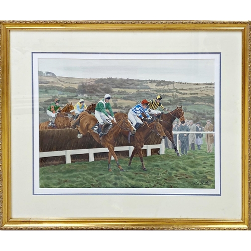 639 - Paul Hart (20th / 21st century) - Racing at Cheltenham, signed, watercolour, 39 x 56cm, framed