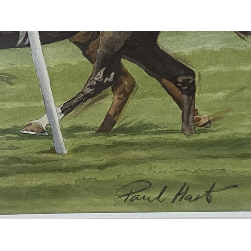 641 - Paul Hart (20th / 21st century) - Racing at Chester, signed, watercolour, 34.5 x 53cm, framed