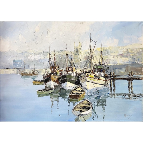 652 - Bernard Laarhoven (b. 1912) - 'Fishes Harbour at the Channel Coast', signed, oil on cavas, titled ve... 