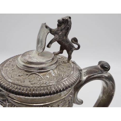 263 - Late Victorian silver and glass claret jug, mounted by a rampant lion, maker Horace Woodward & Co Lt... 