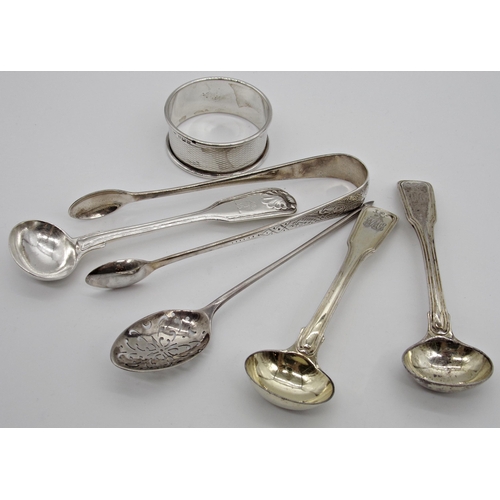 281 - Mixed silver - pair of silver gilt fiddle thread mustard spoons, fiddle thread kings husk preserve s... 